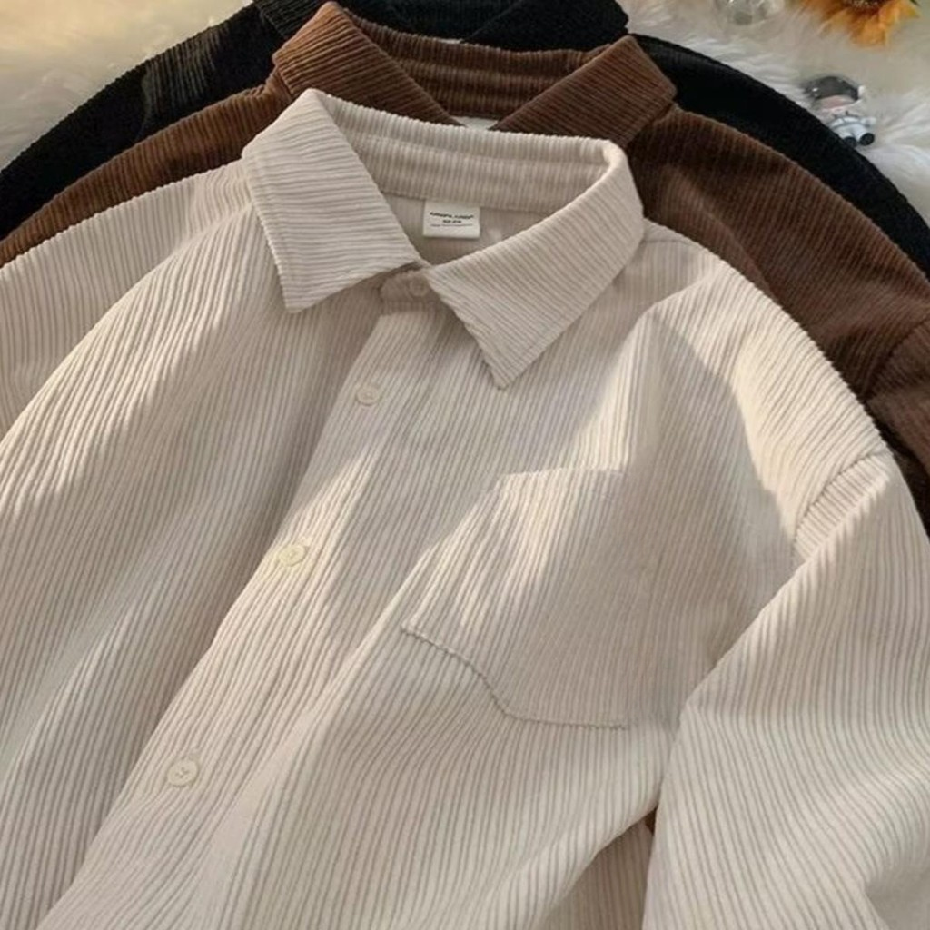 Americano Retro veludo camisa de manga comprida masculina primavera outono solto ins Street Wear High-End meninos camisa