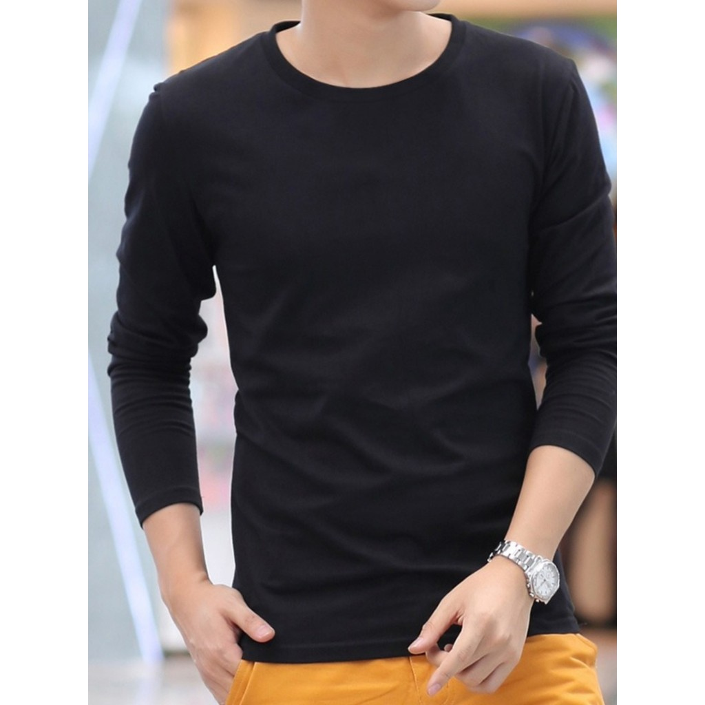 High-End roupas de outono camisa de fundo masculina de manga comprida camiseta primavera outono cor sólida branco fino e