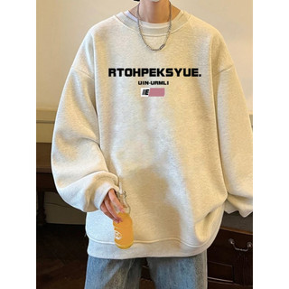 Puro algodão estilo americano estilo Hong Kong oversize em torno do pescoço de manga comprida moletom masculino outono i