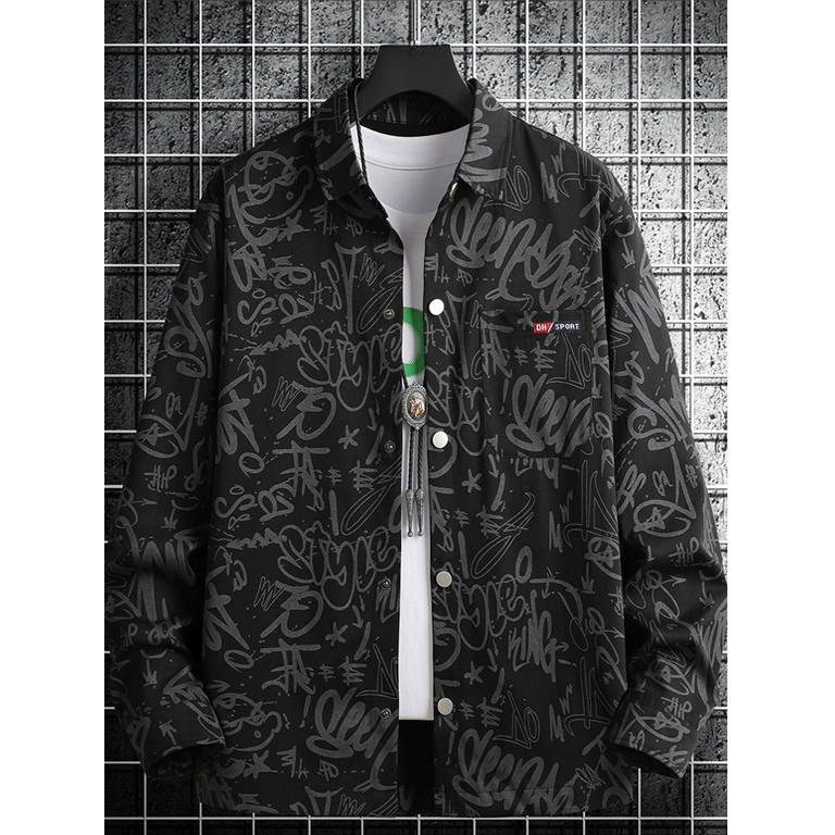 Camisa masculina estilo 2026 novo estilo primavera tamanho grande manga comprida mais gordura mais grande camisa impress