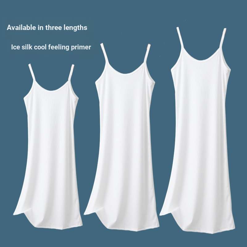 Saia suspensa de seda gelo feminina verão estilo fino vestido interno solto a linha saia de comprimento médio saia de fu