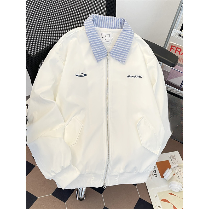 Lapela macacão jaqueta das mulheres dos homens estilo americano Street Wear solto jaqueta Casual primavera outono Design