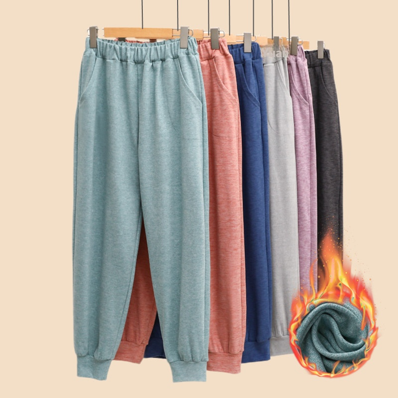Calças casuais de veludo alemão femininas outono inverno mais veludo engrossado solto calças magras All-Match cintura al