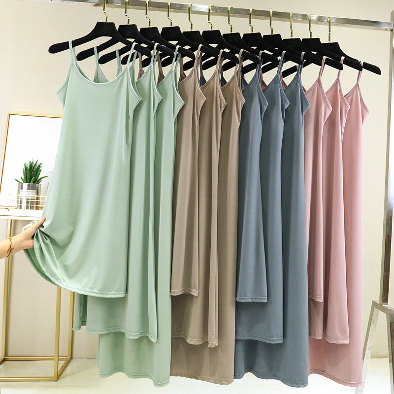 Saia suspensa de seda gelo feminina, saia Base de verão sem mangas, saia longa interna, vestido de comprimento médio, ro