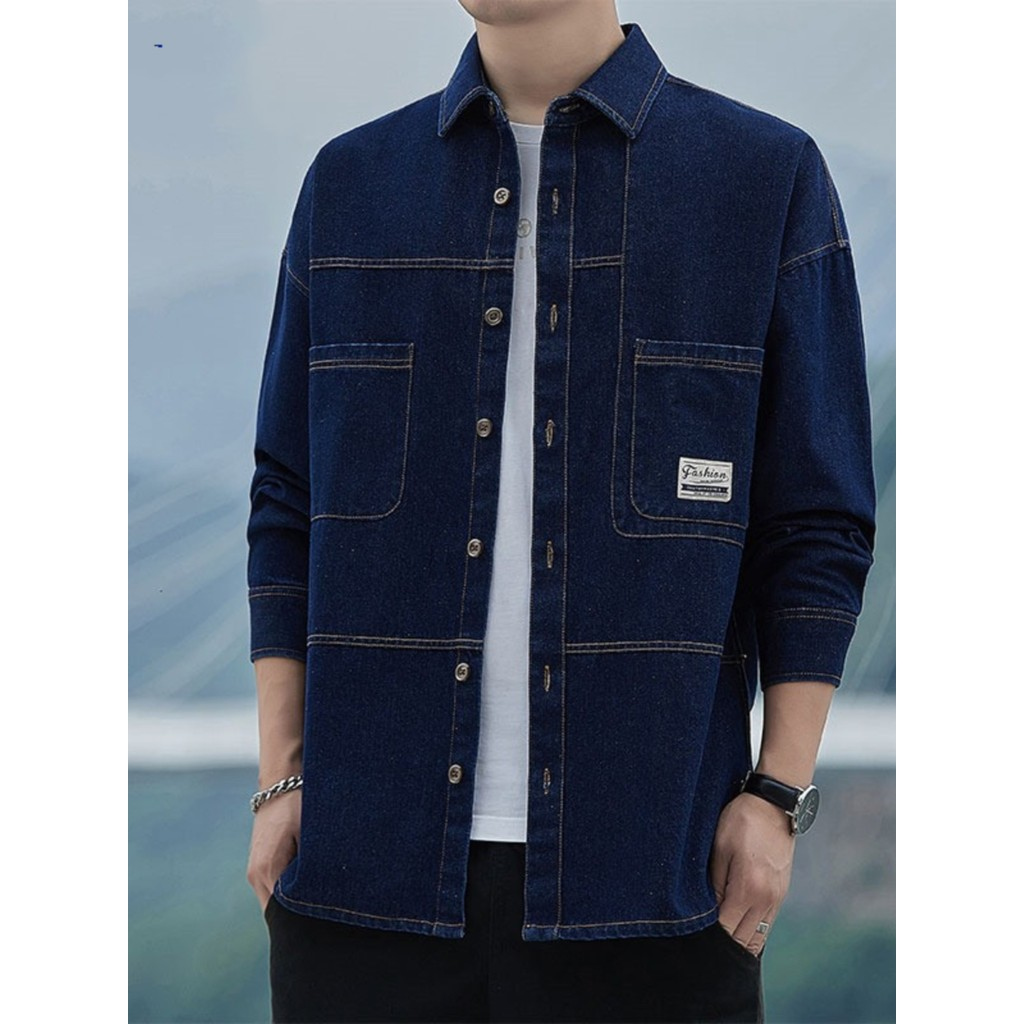 Exportação de comércio exterior primavera outono novo estilo macacão camisa jeans masculina de manga comprida na moda ja