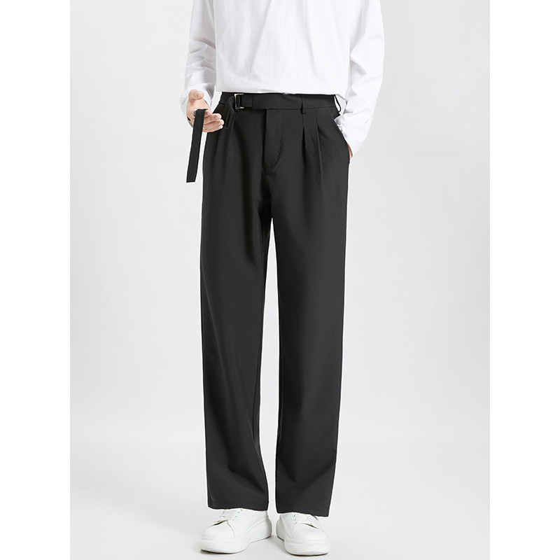 Cinto ajustável terno calças masculinas outono novo estilo Street Wear calças retas High-End solto cor sólida perna larg