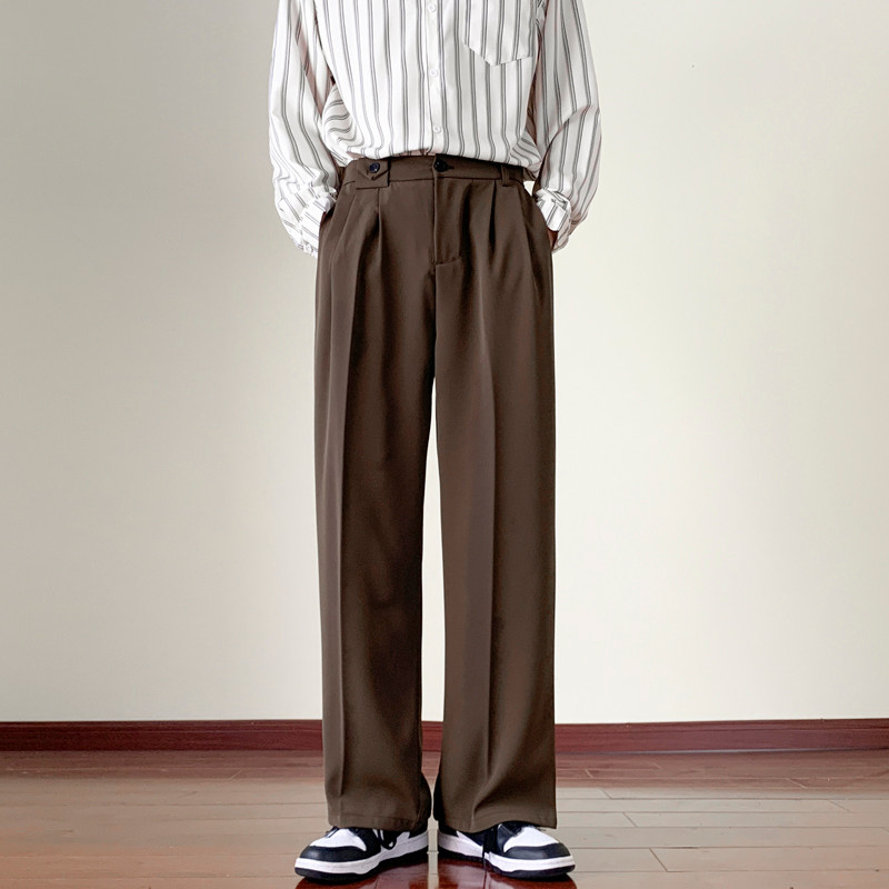 Estilo japonês Drape calças masculinas primavera outono versão coreana na moda Retro café cor terno calças soltas em lin