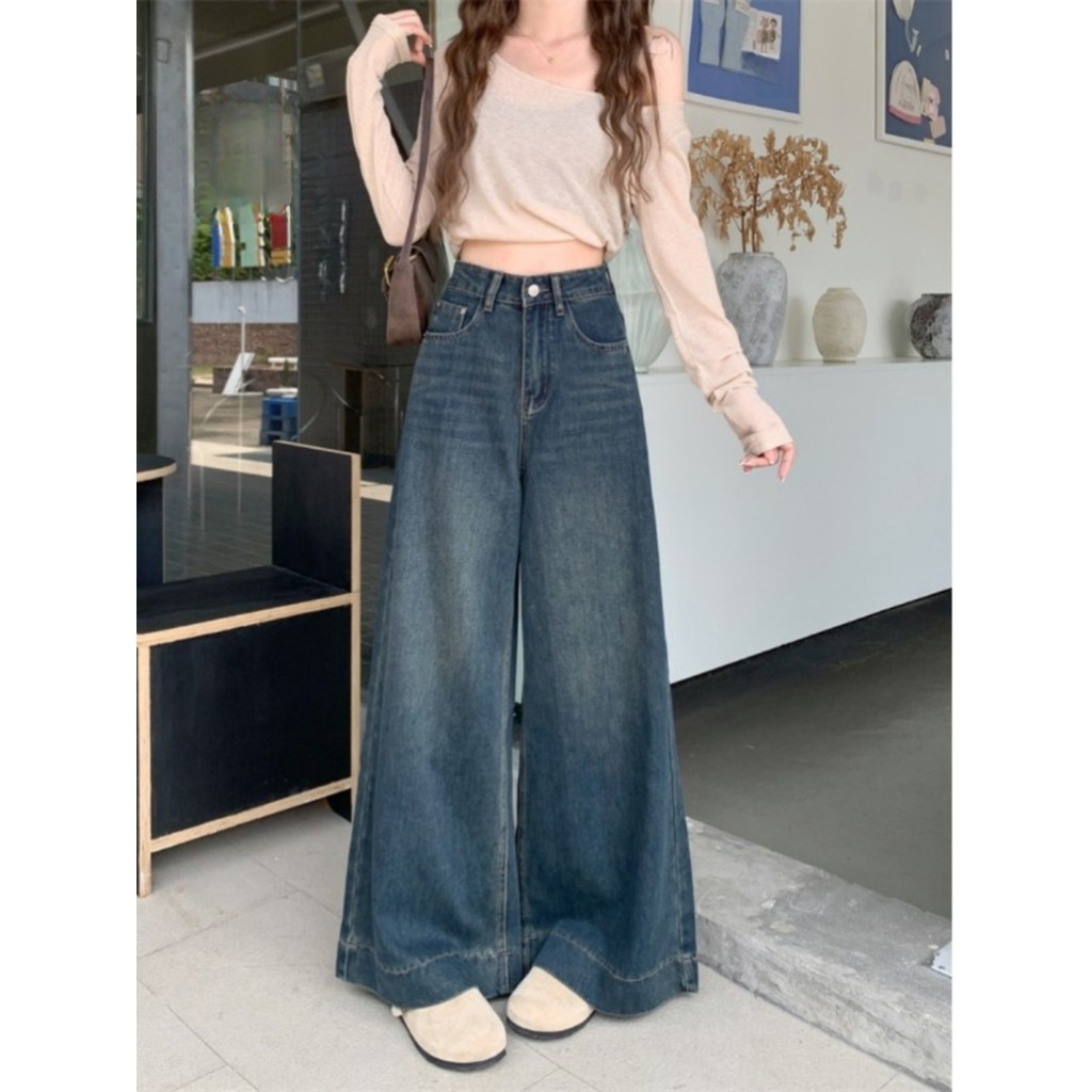 Retro estilo Hong Kong high-End Jeans feminino primavera outono novo estilo cintura alta calças retas tamanho grande gor