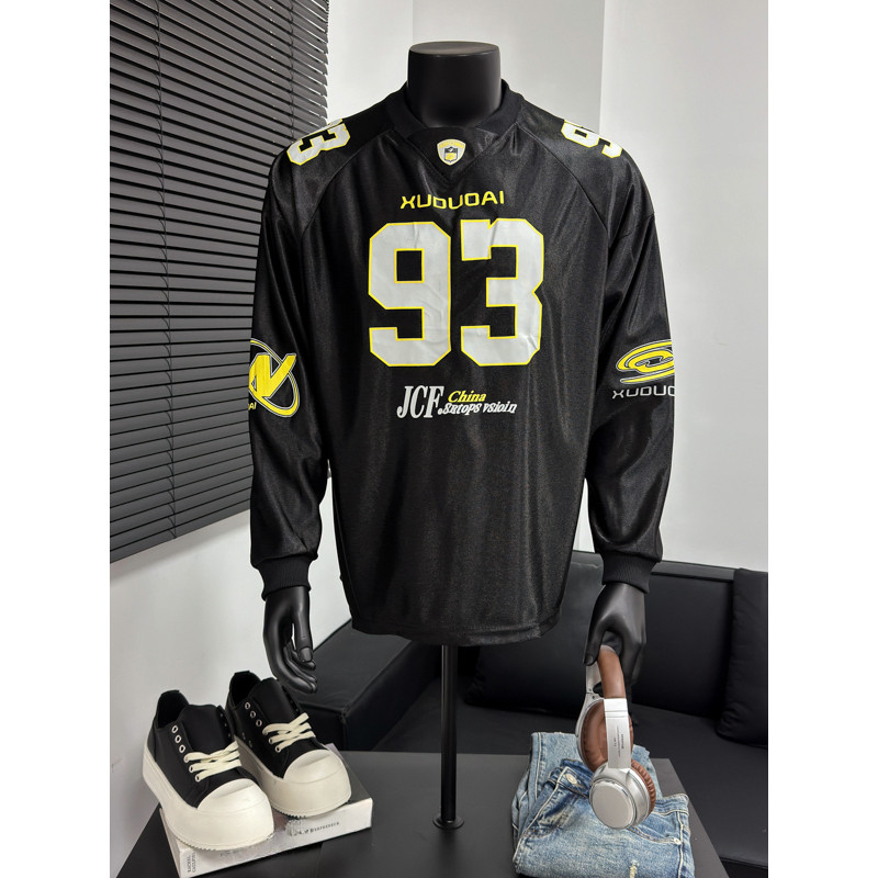 Impressão Digital costura de manga comprida camiseta masculina primavera outono solto Casual topo americano Street Wear 