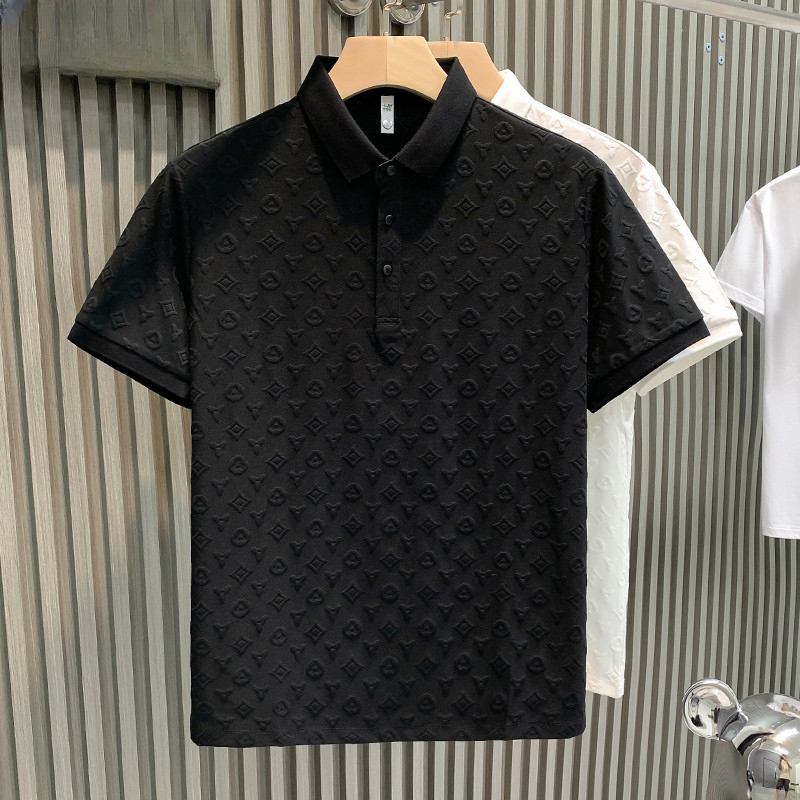 Camiseta de seda gelo masculina camisa Polo de manga curta versão coreana na moda solta bonito moda legal luz luxo espor em Oferta na Shopee