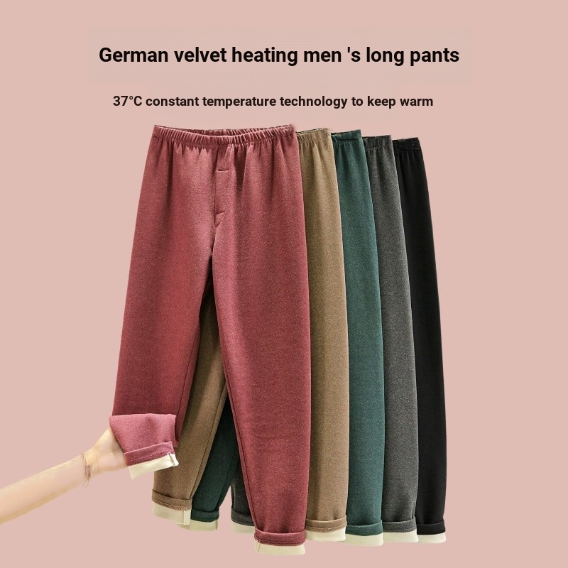 Calças compridas de lã alemã masculina tamanho grande mais lã espessada roupa íntima justa calças de algodão calças quen