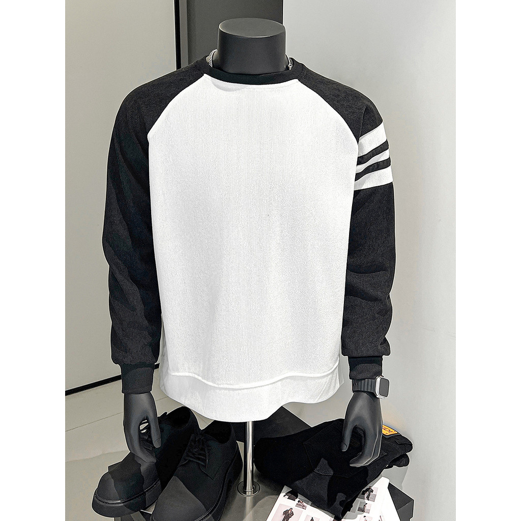 Três barras contraste cor manga Raglan moletom meninos primavera outono solto Casual manga comprida camiseta americano S