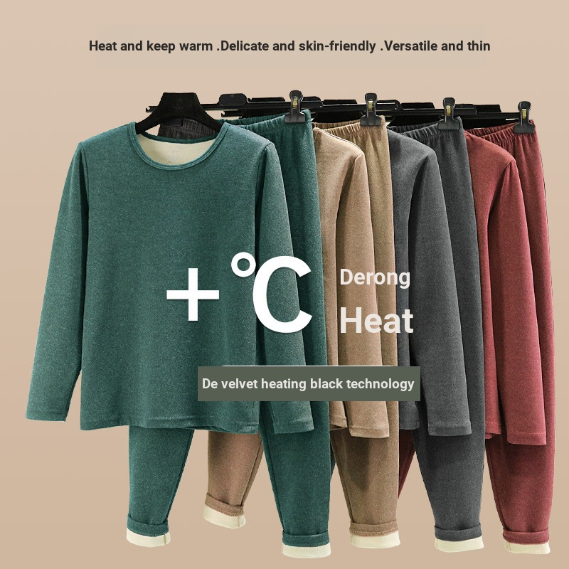 Conjunto de roupa íntima térmica de veludo alemão masculino outono inverno forro de lã engrossado roupas de outono calça
