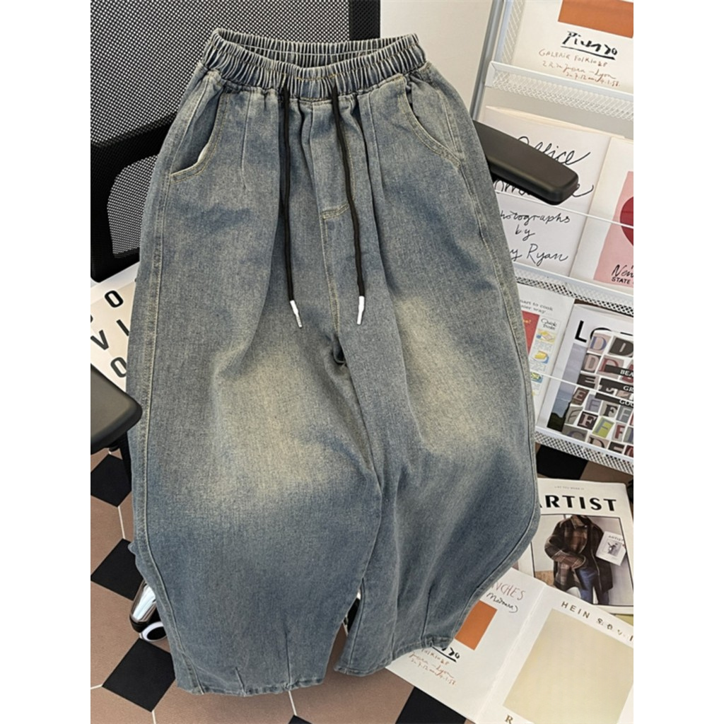 Calças de brim de cintura elástica dos homens americano Retro vintage calças primavera outono Street Wear All-Match solt