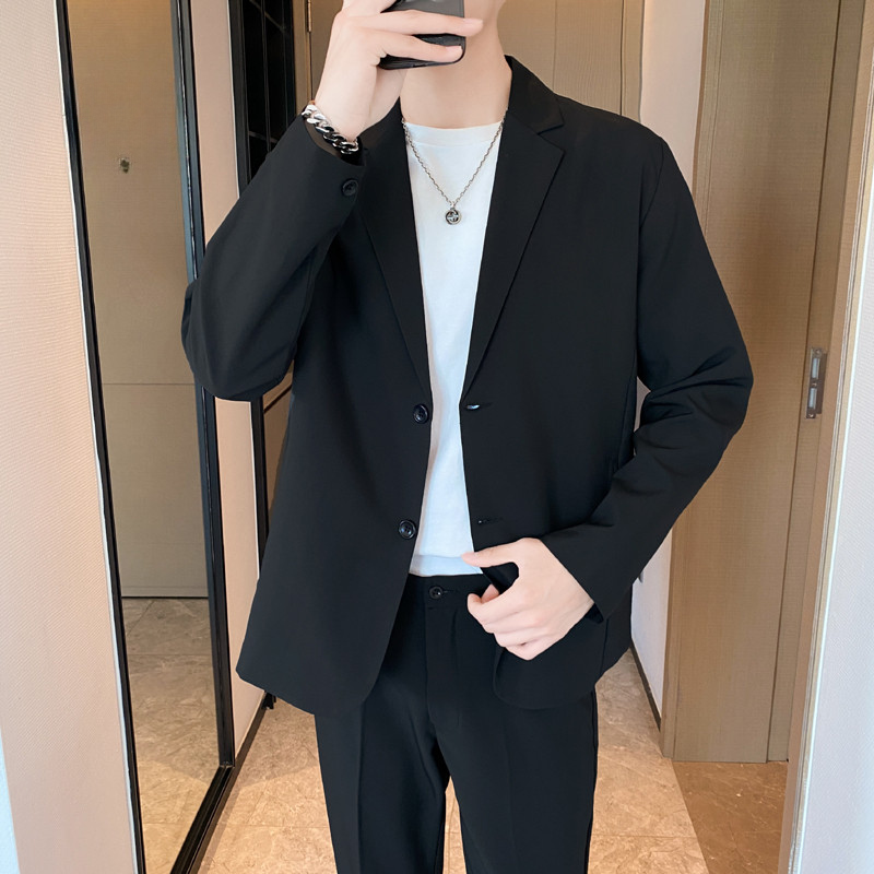 Versão coreana elegante pequeno terno masculino outono fino solto terno jaqueta adolescente na moda rufião bonito Casual