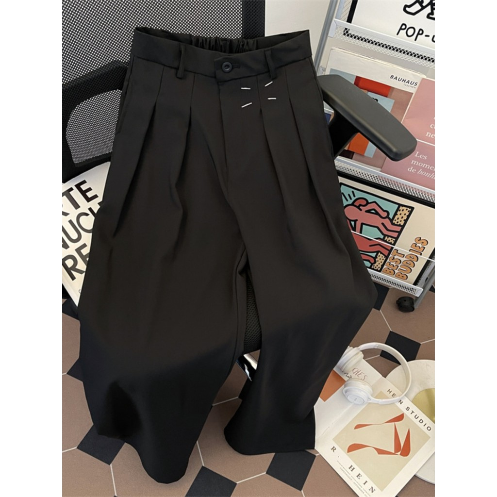 Calças casuais de cintura Semi-elástica masculina outono inverno na moda cleanfit calças plissadas Drape solto calças co