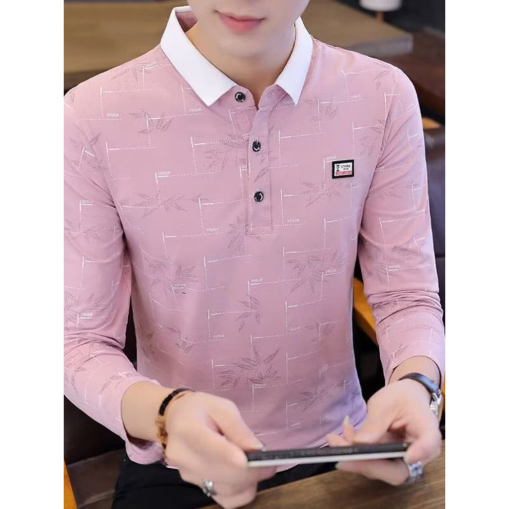 High-End Casual masculino de manga comprida camiseta lapela primavera outono novo estilo bonito camisa POLO moda juventu