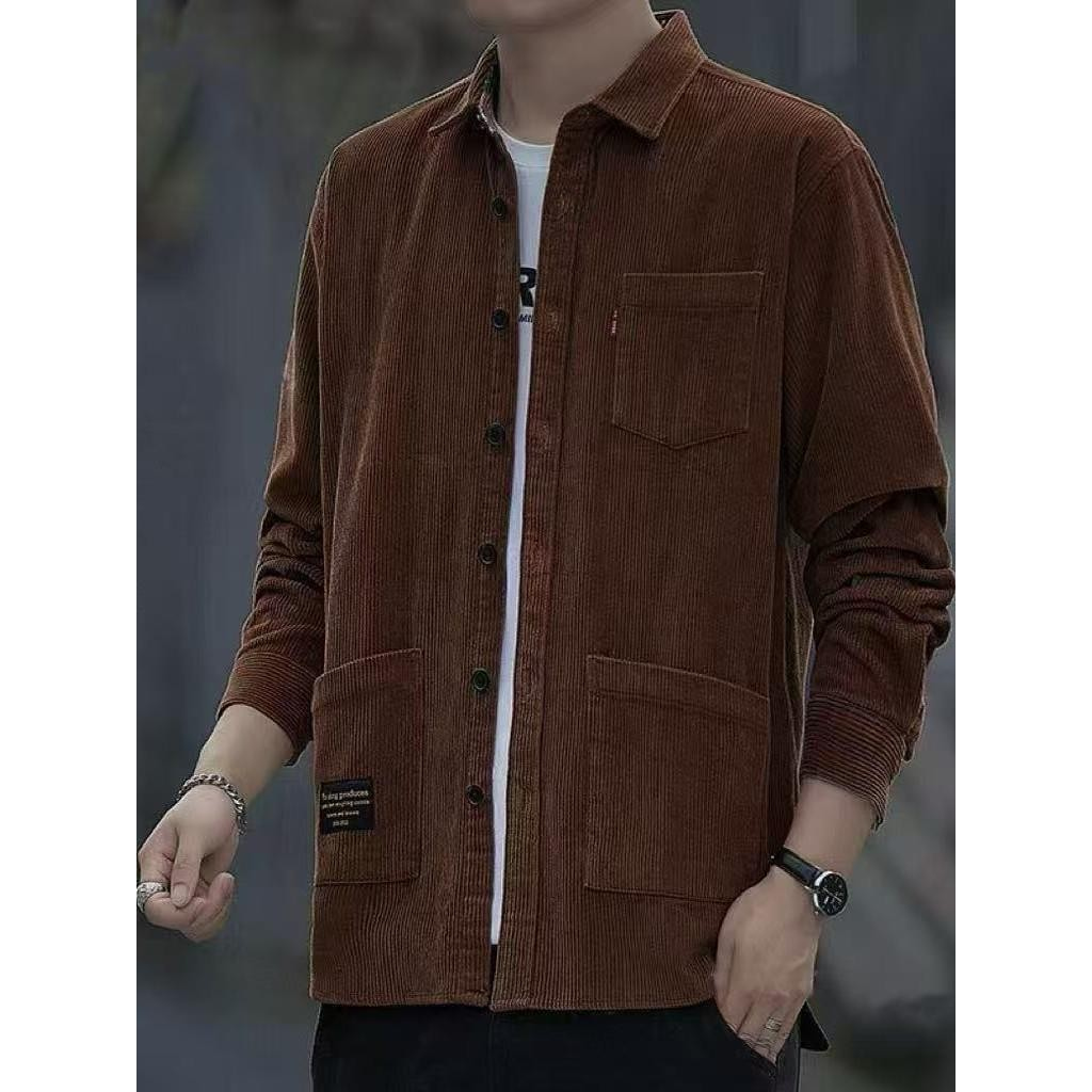 Primavera outono novo estilo veludo carga camisa fina jaqueta masculina primavera outono de manga comprida Retro Multi-b