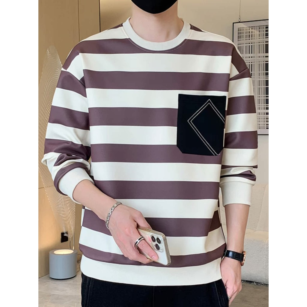 2024 novo estilo de manga comprida camiseta masculina primavera outono Street Wear roupas soltas pulôver moletom masculi