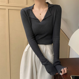 Tamanho grande gordura mm outono inverno malhas camisola feminina High-End sentimento V lapela camisa de fundo Design ni