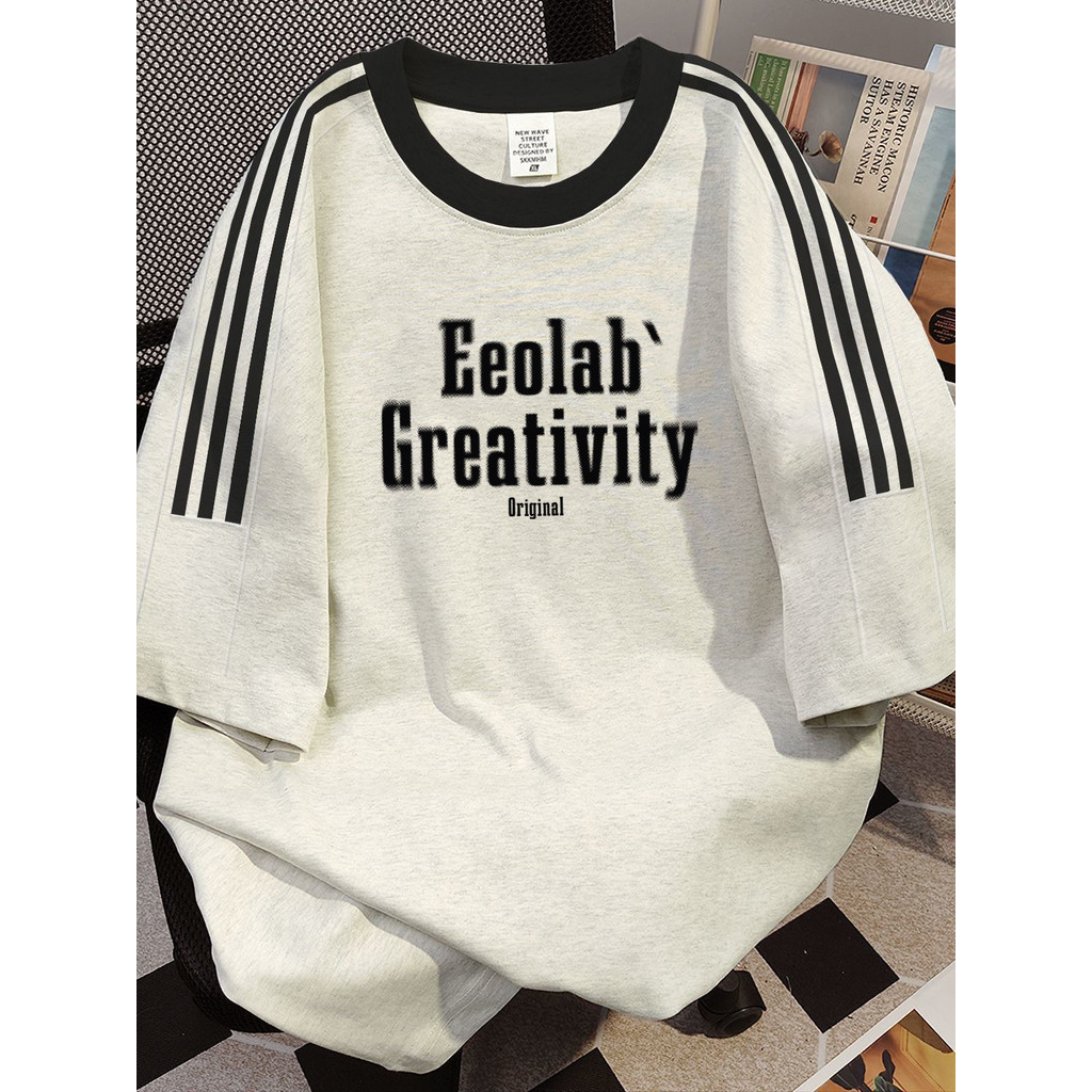 100% algodão americano Retro Street Wear adolescente costura listrado estudante camiseta das mulheres dos homens verão s