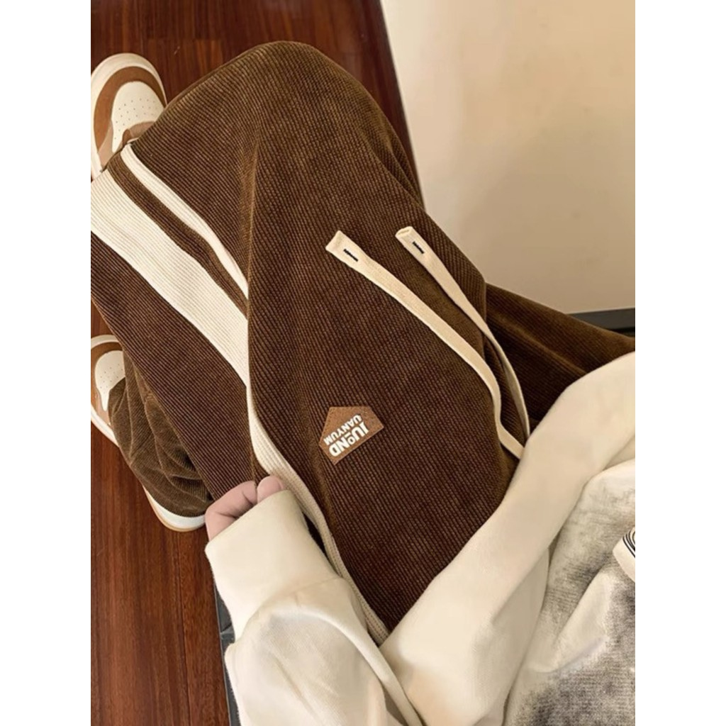 Calças de veludo masculinas outono inverno mais veludo High street Drape ins street Wear em linha reta americano Casual 