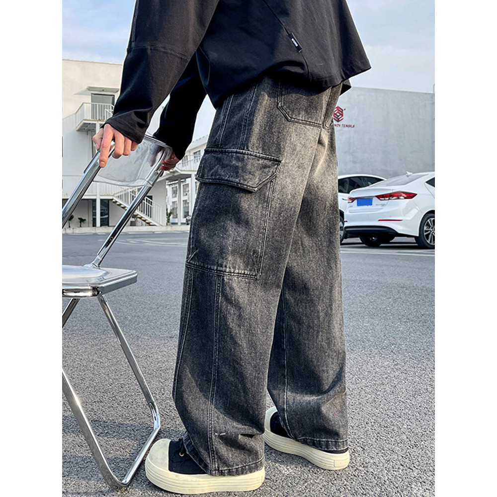 Macacão Jeans masculino americano meninos soltos adolescentes calças retas calças masculinas novo estilo outono calças c