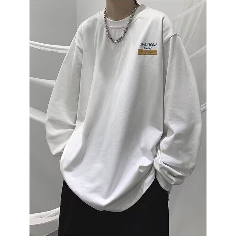 Americano Retro de manga comprida puro algodão camiseta meninos primavera outono topo solto camisa de fundo interno novo