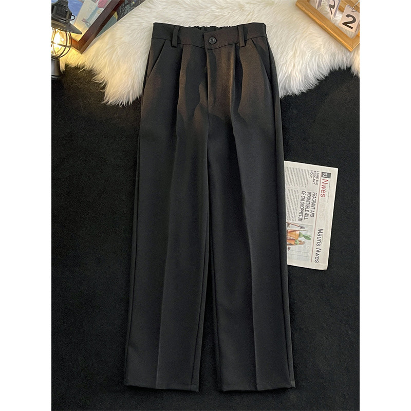 Calças pretas bonitas masculinas verão fino solto perna larga calças retas Street Wear calças casuais Drape terno calças