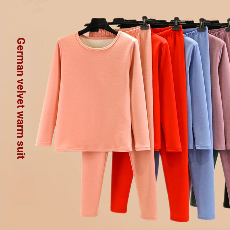 Roupa íntima térmica de veludo alemão, roupa íntima feminina outono inverno mais veludo engrossado interno roupas de out