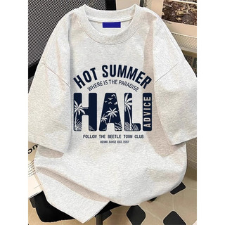 260g pesado americano High street puro algodão de manga curta camiseta masculina roupas de verão street Wear ins solto C