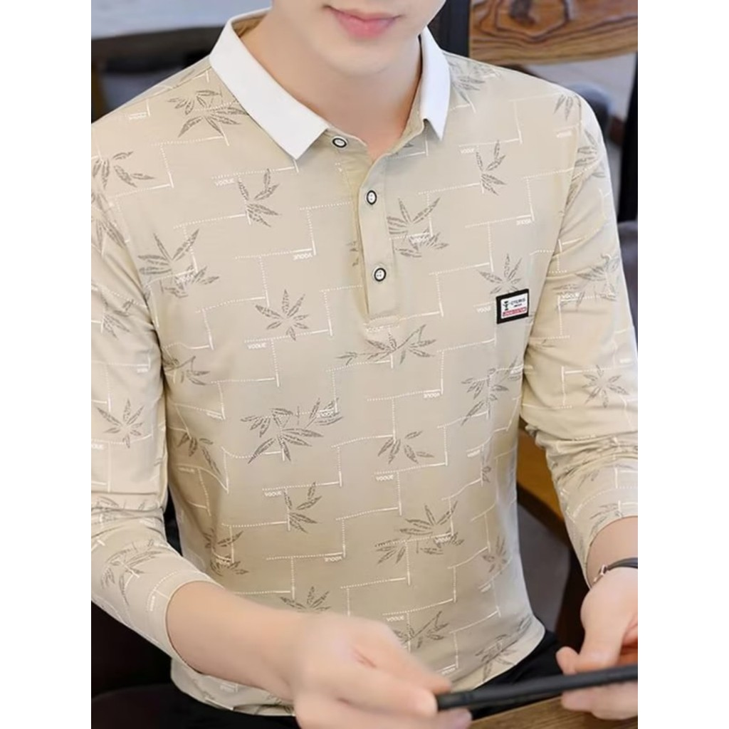 Camisa POLO de manga comprida masculina 2026 primavera outono estilo na moda Floral camiseta novo estilo Modal algodão e