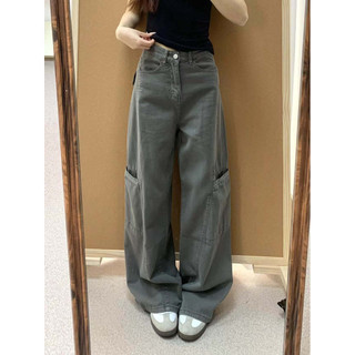 Cinza Denim macacão feminino novo estilo americano Retro cintura alta Plus Size gordura mm mais magro olhar solto em lin