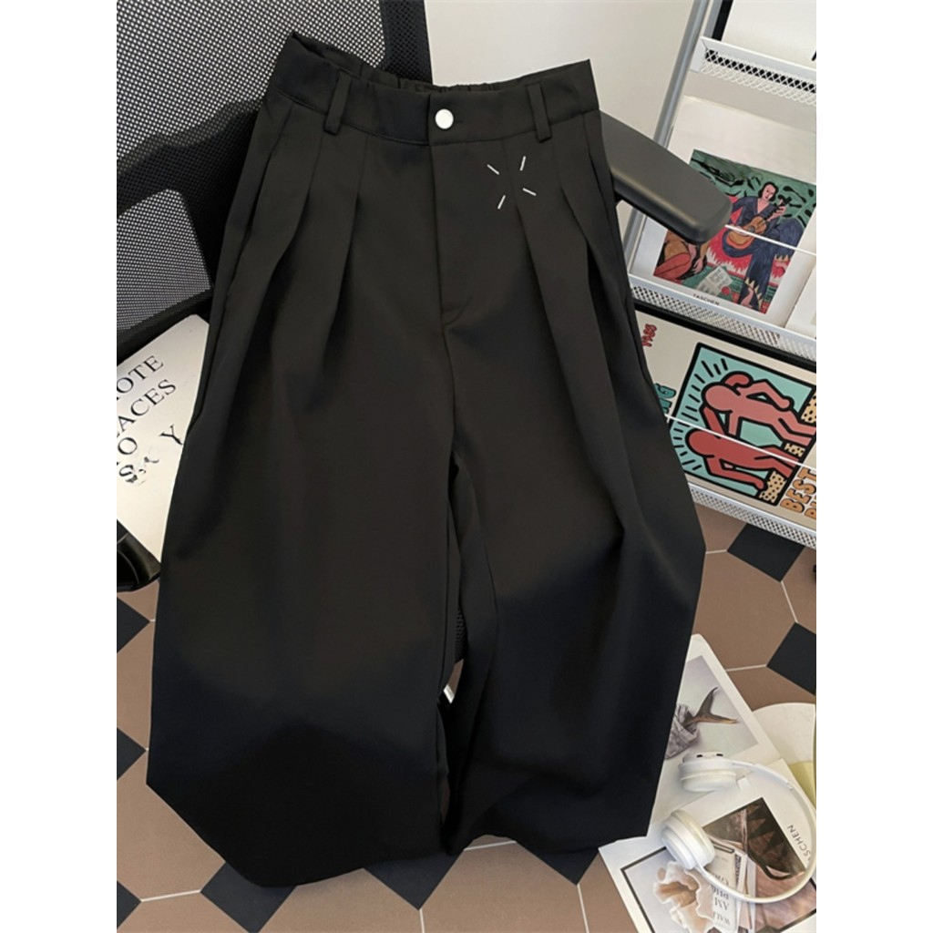 Calças de cintura Semi-elástica masculinas americanas High Street cleanfit calças primavera outono Drape solto calças ca