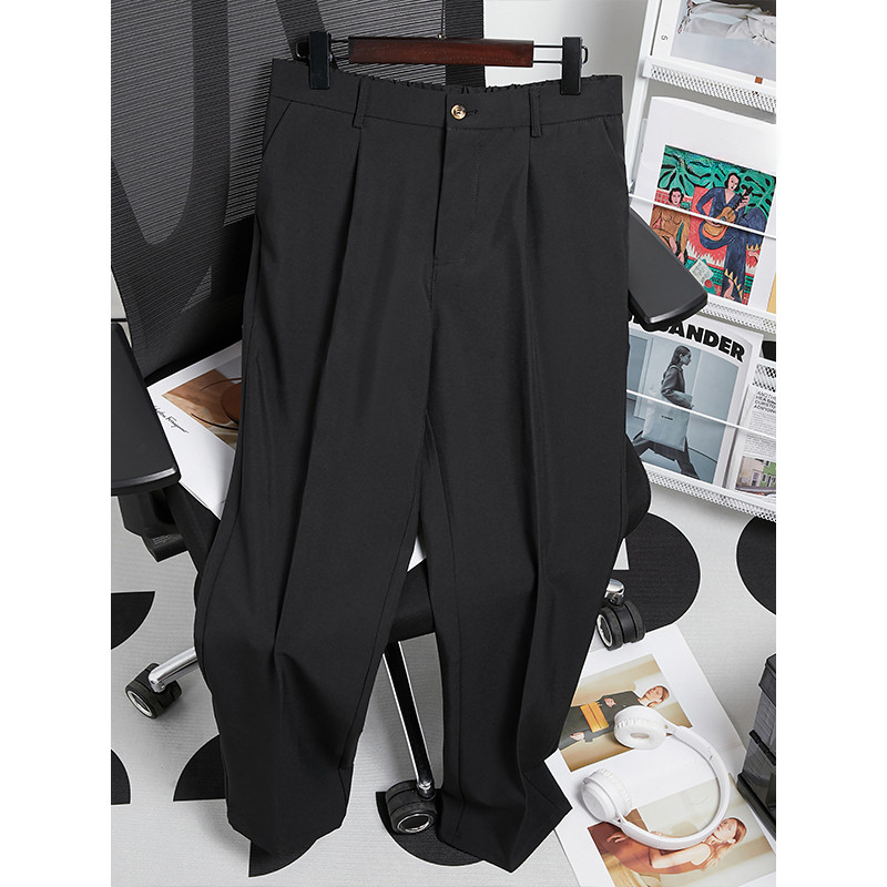 Verão não-ferro Drape pequeno terno calças Street Wear solto Semi-elástico calças casuais High-End cor sólida calças ret
