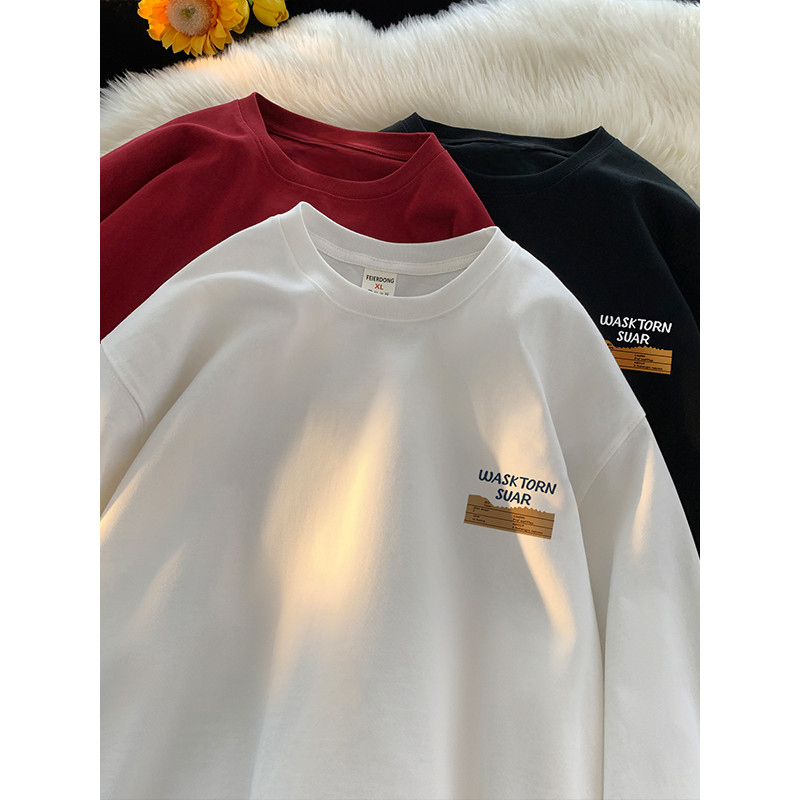Americano High street puro algodão de manga comprida branco versão coreana camiseta masculina primavera outono street We
