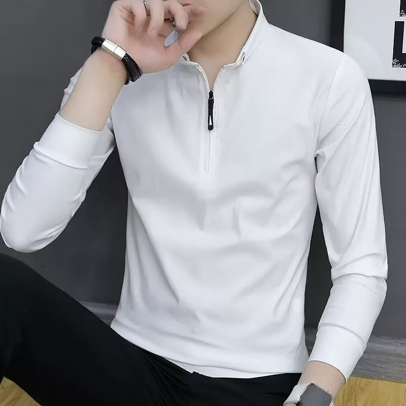 2026 primavera outono novo estilo fino-ajuste juventude gola alta de manga comprida Casual camiseta roupas masculinas co
