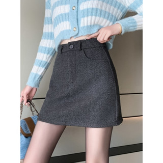 Saia curta de lã feminina outono inverno engrossado cintura alta Design sentido grande sarja a linha saia mais magro olh