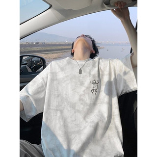 Algodão puro pesado 2026 novo estilo Tie-Dye impresso camiseta masculina de manga curta verão Street Wear solto respiráv