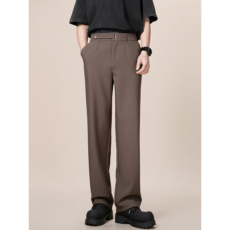 Calças de terno de cintura Semi-elástica homens primavera verão estilo rufião bonito luz estilo maduro calças retas na m
