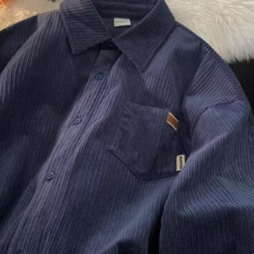 Americano Retro veludo camisa de manga comprida masculina primavera outono solto ins Street Wear High-End meninos camisa