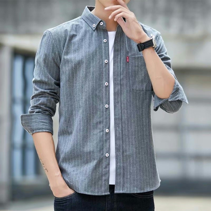 Camisa masculina de manga comprida juventude topo primavera outono escovado camisa moda Casual versão coreana estudante 