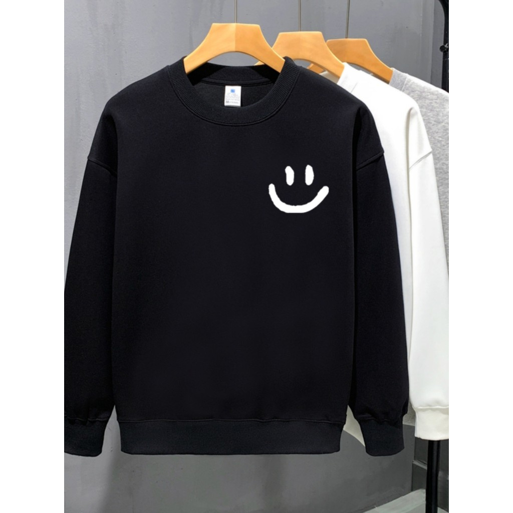 Smiley esportes de manga comprida camiseta moletom masculino primavera outono novo estilo solto topo masculino Plus Size