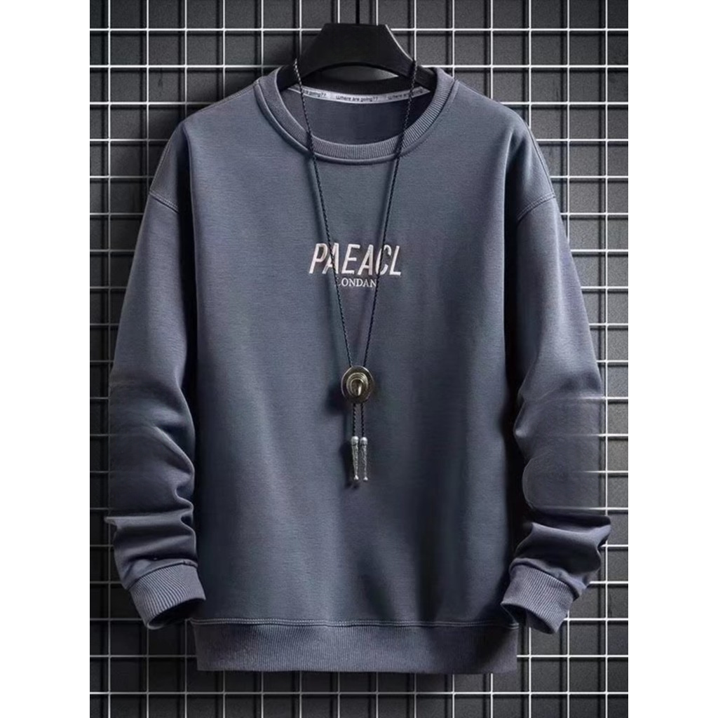 Camiseta masculina de manga comprida estilo primavera outono na moda All-Match preto em torno do pescoço moletom solto C