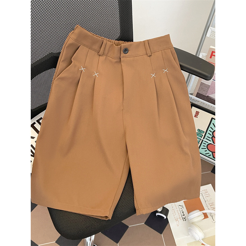 Calças japonesas simples de cintura elástica masculinas verão Drape perna larga calças de cinco pontos All-Match High-En