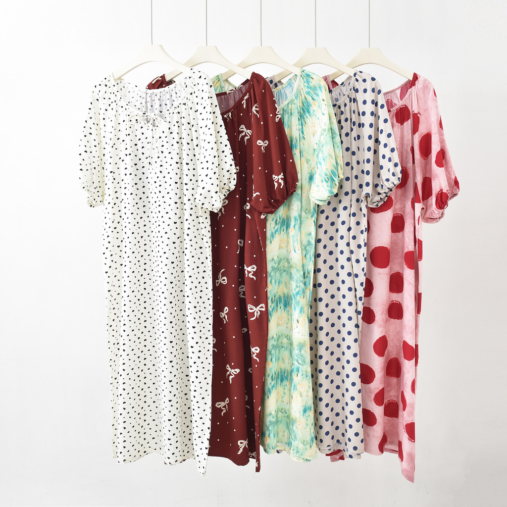 2025 verão algodão seda senhoras vestido Floral feminino solto de manga curta casa saia pode usar fora a linha saia fina