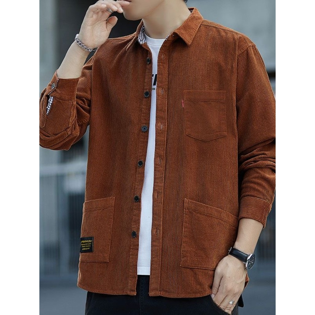 Camisa de manga comprida de veludo masculina primavera outono novo estilo Street Wear solto Casual rufião bonito japonês