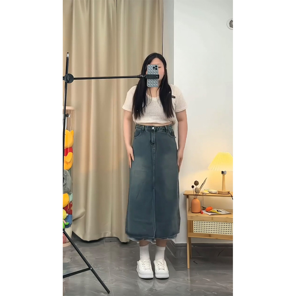Saia jeans feminina em formato de pêra, tamanho grande, linha a, quadril, gordura mm, aparência mais fina, dividida, cin