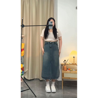 Saia jeans feminina em formato de pêra, tamanho grande, linha a, quadril, gordura mm, aparência mais fina, dividida, cin