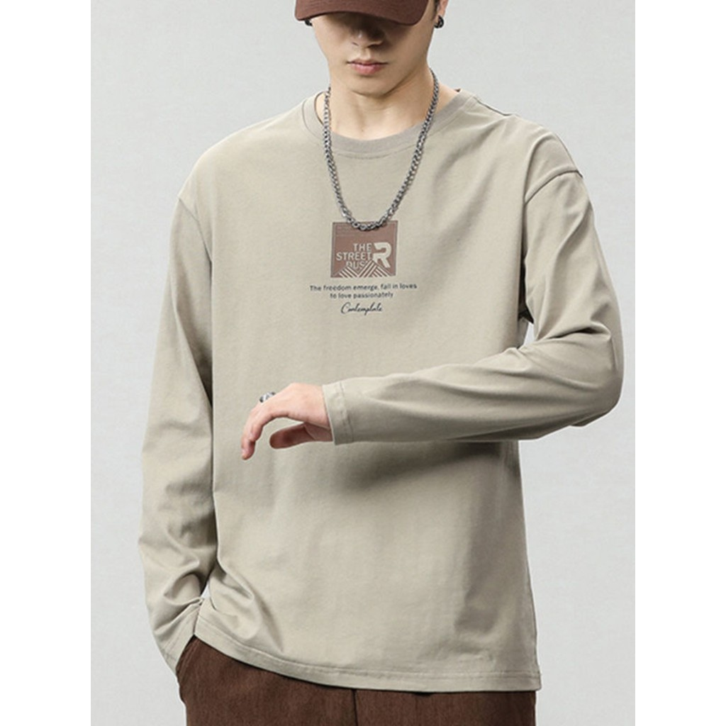 Antiestático pele-amigável Modal algodão manga comprida camiseta masculina primavera outono camisa de fundo fino impress